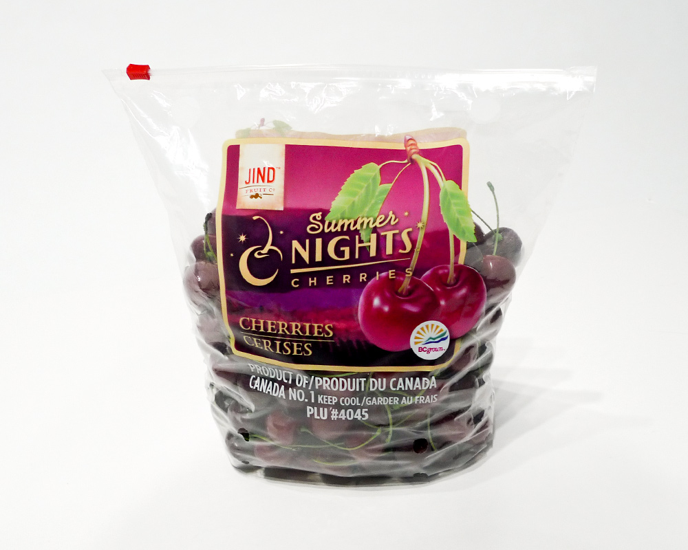 Summer Nights™ Cherries bag really stands out on grocery store shelves when compared to the generic 'PLU#4045' bags you most often see.