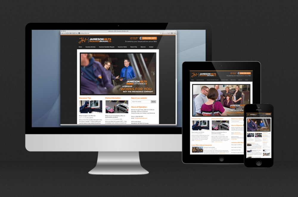The Jamieson-Hilts Insurance website works great on desktop and mobile devices; prospective and existing clients can get the information they're looking for whenever and wherever they are.