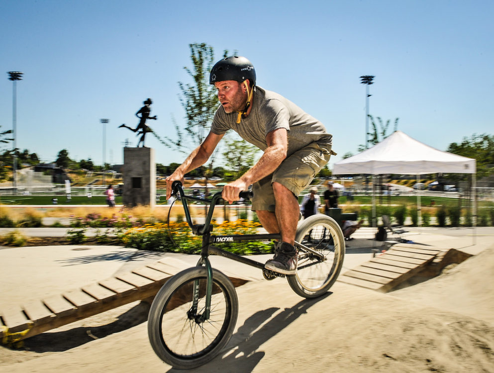 That's me charging the lower line back up to the beginning of the pumptrack on a very hot, dry and dusty day at the Grand Opening.